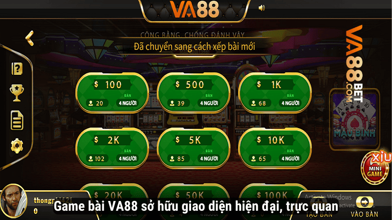 Game bài VA88 sở hữu giao diện hiện đại, trực quan
